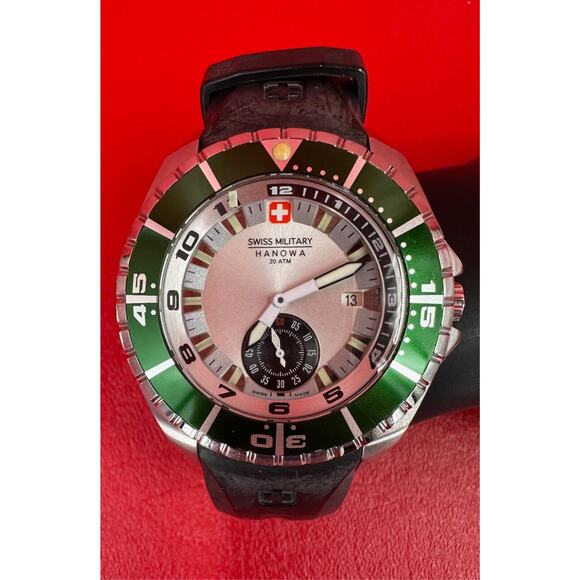Swiss Military Hanowa 20 ATM Green Bezel Sealander Watch With New Battery
